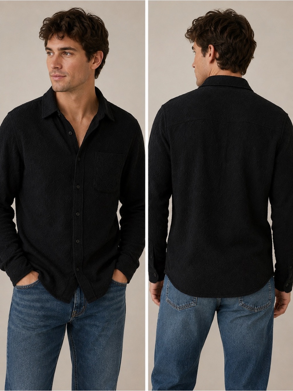 NWT Plenum Studio Black Textured Button-Down Shirt - size S